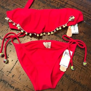 Gianni Bini red Pom Pom bikini